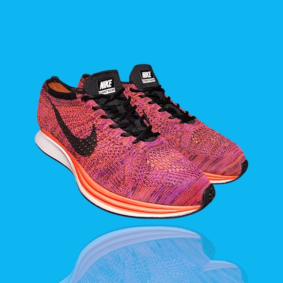 Nike Mens Flyknit Racer Running Shoe Sz 11 Acai Berry/Pink/Orange 526628-008 GUC - Picture 3 of 12